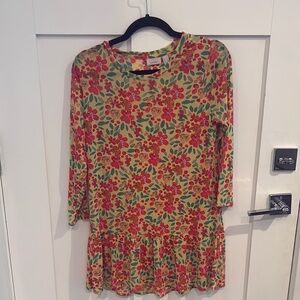 Floral Print Dress or Long Top with Red and Green Accents